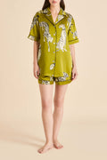 Ingo Chanson Green Leopard Pajamas in Silk Satin