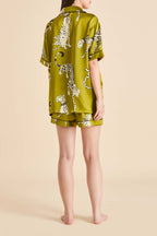Ingo Chanson Green Leopard Pajamas in Silk Satin