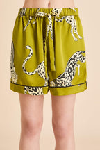 Ingo Chanson Green Leopard Pajamas in Silk Satin