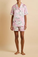 Ingo Selene Pink Swan Pajamas in Silk Satin