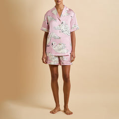 Ingo Selene Pink Swan Pajamas in Silk Satin