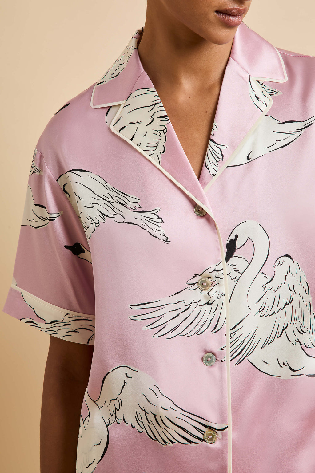 Ingo Selene Pink Swan Pajamas in Silk Satin