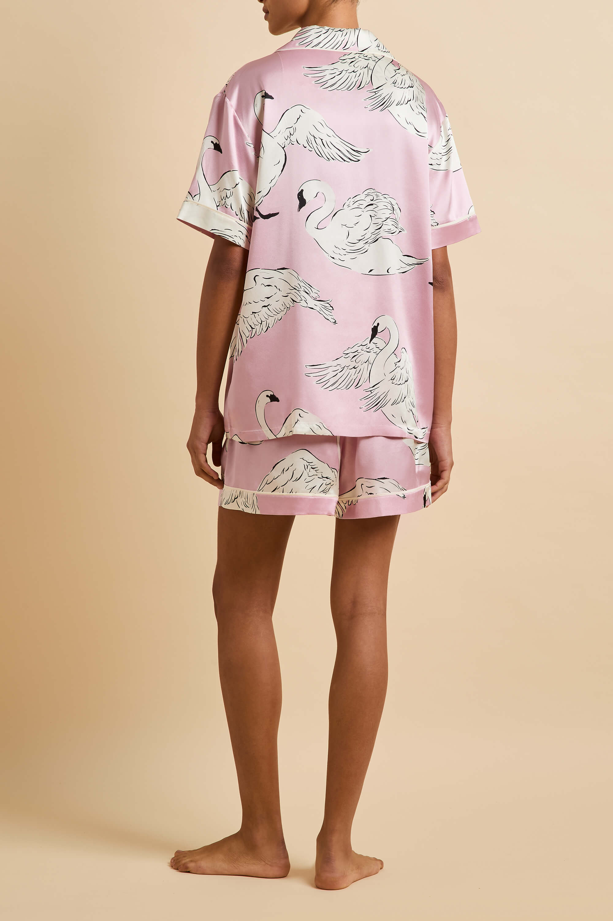 Ingo Selene Pink Swan Pajamas in Silk Satin