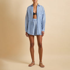Kick Fog Blue Pajamas in Linen-Silk