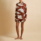 Kick Inés Brown Swan Pajamas in Silk Twill