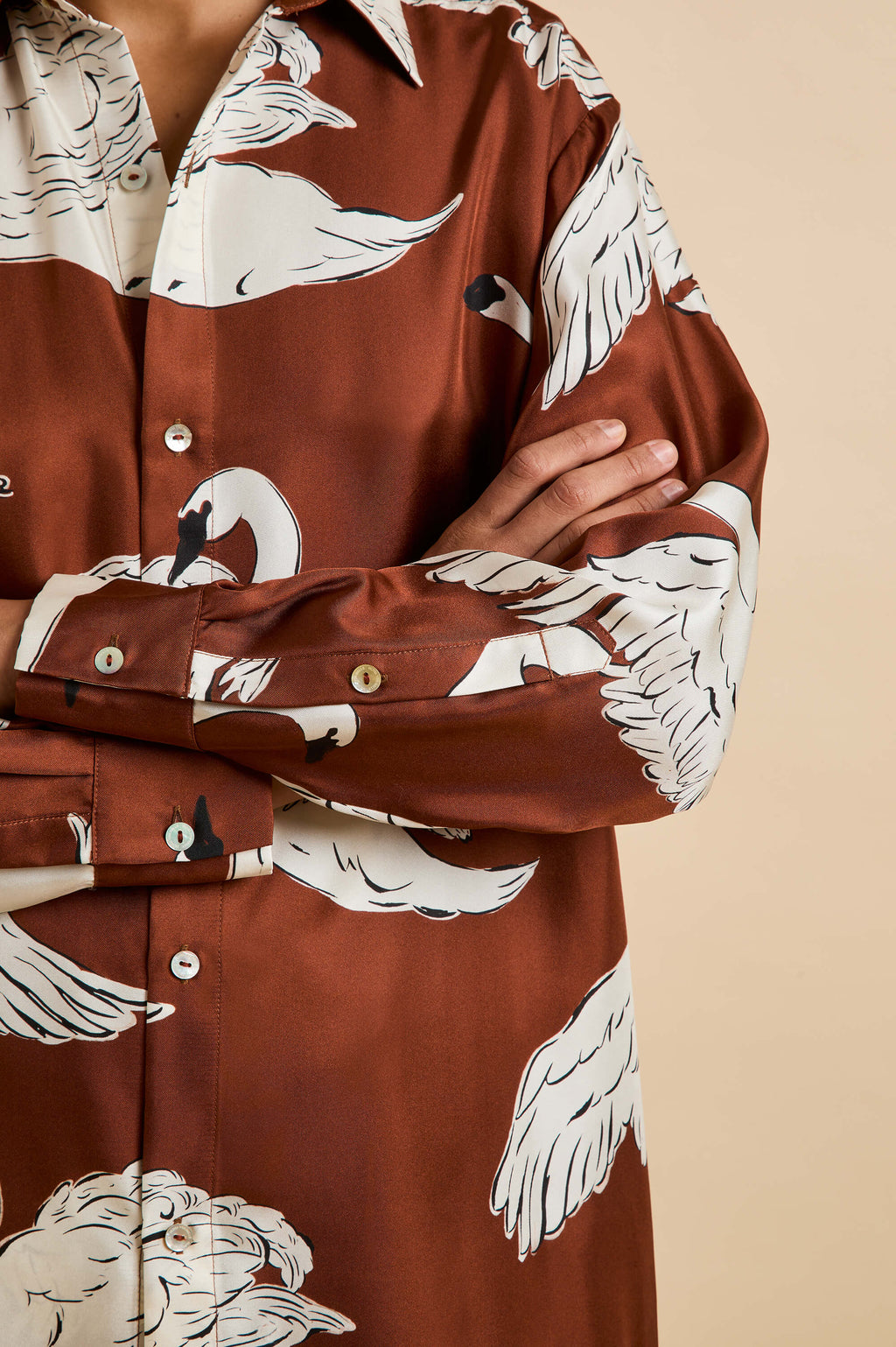Kick Inés Brown Swan Pajamas in Silk Twill