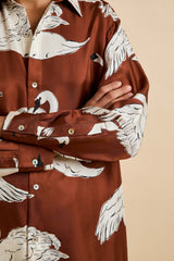 Kick Inés Brown Swan Pajamas in Silk Twill