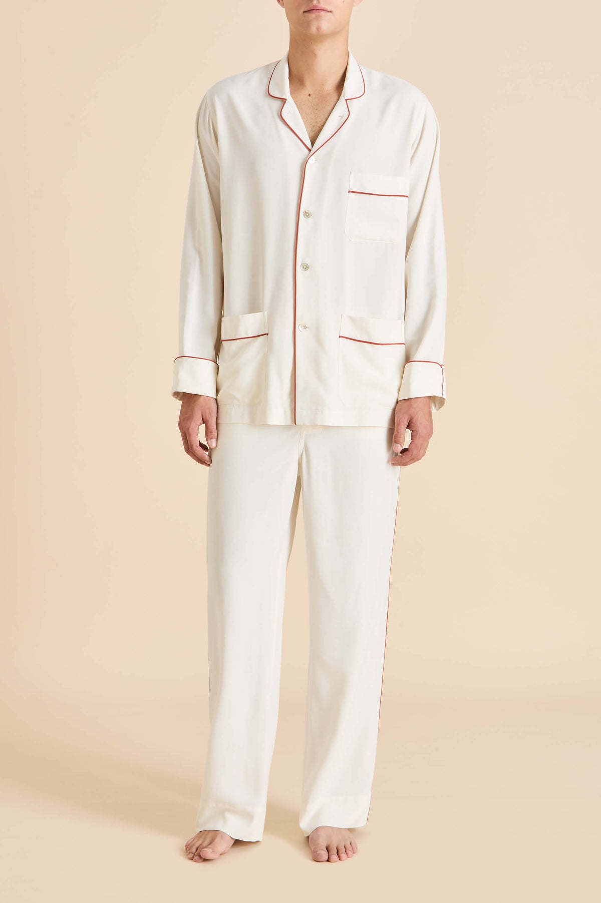 Laurent Ivory Rust Pajamas in Sandwashed Silk