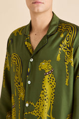 Laurent Nyra Green Leopard Pajamas in Silk Twill