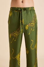 Laurent Nyra Green Leopard Pajamas in Silk Twill