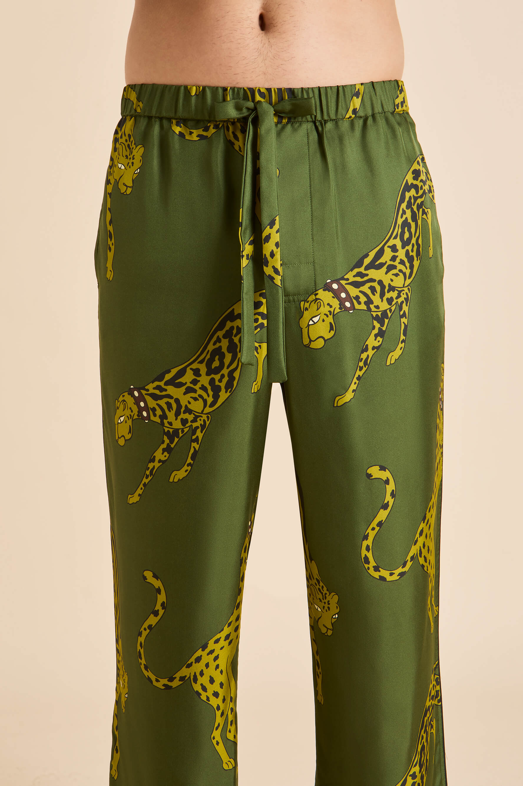 Laurent Nyra Green Leopard Pajamas in Silk Twill