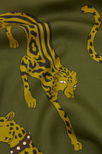 Laurent Nyra Green Leopard Pajamas in Silk Twill