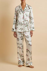 Lila Ana Ivory Blossom Pajamas in Silk Satin