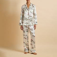 Lila Ana Ivory Blossom Pajamas in Silk Satin
