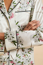Lila Ana Ivory Blossom Pajamas in Silk Satin