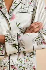 Lila Ana Ivory Blossom Pajamas in Silk Satin