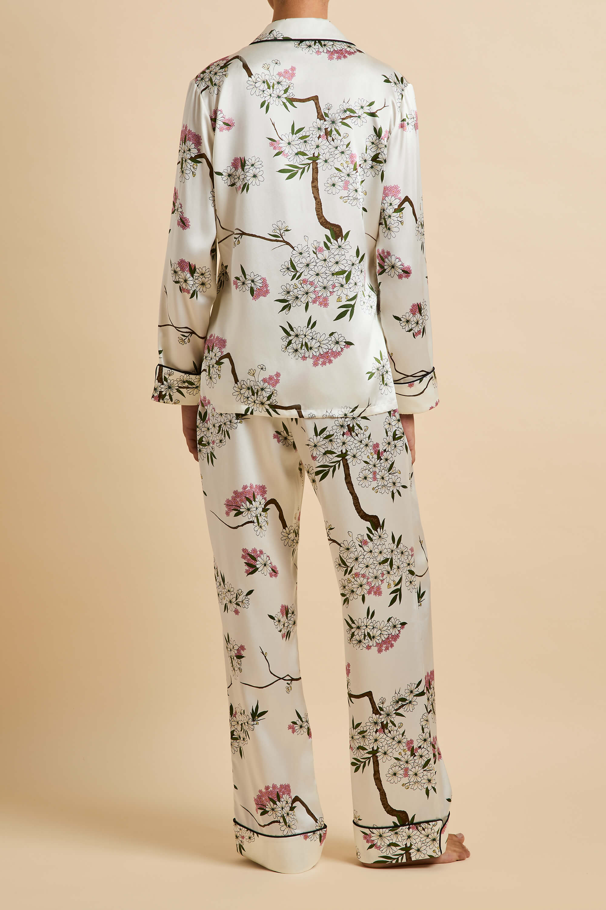 Lila Ana Ivory Blossom Pajamas in Silk Satin