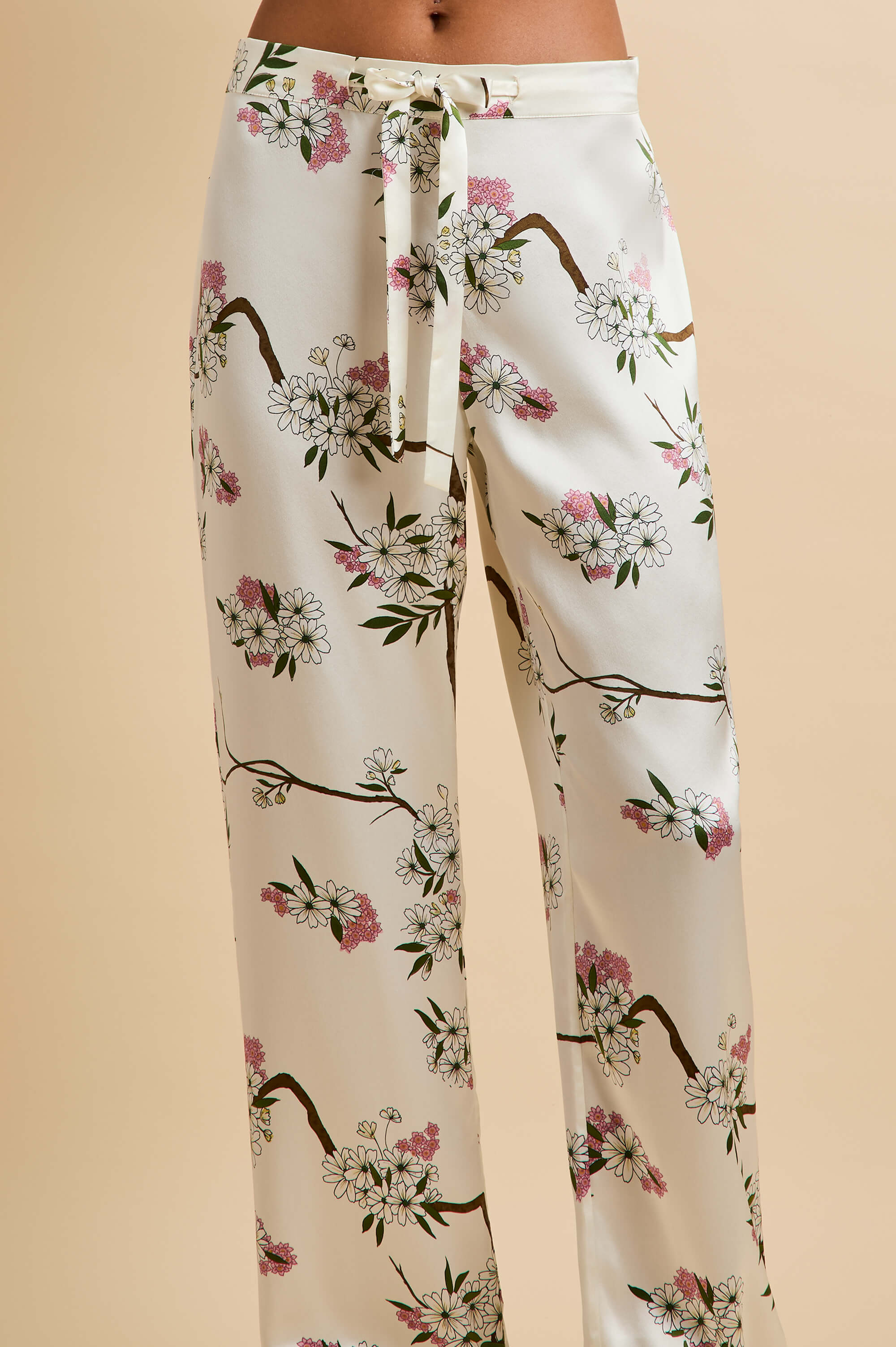 Lila Ana Ivory Blossom Pajamas in Silk Satin