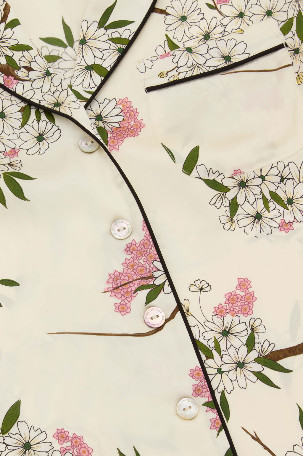 Lila Ana Ivory Blossom Pajamas in Silk Satin