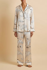 Lila Blanca Cream Swan Pajamas in Silk Satin