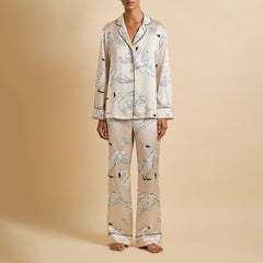 Lila Blanca Cream Swan Pajamas in Silk Satin