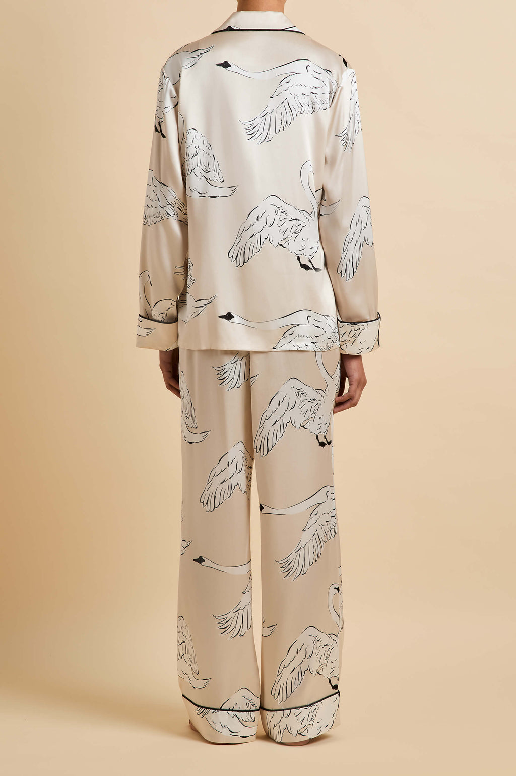 Lila Blanca Cream Swan Pajamas in Silk Satin