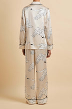 Lila Blanca Cream Swan Pajamas in Silk Satin