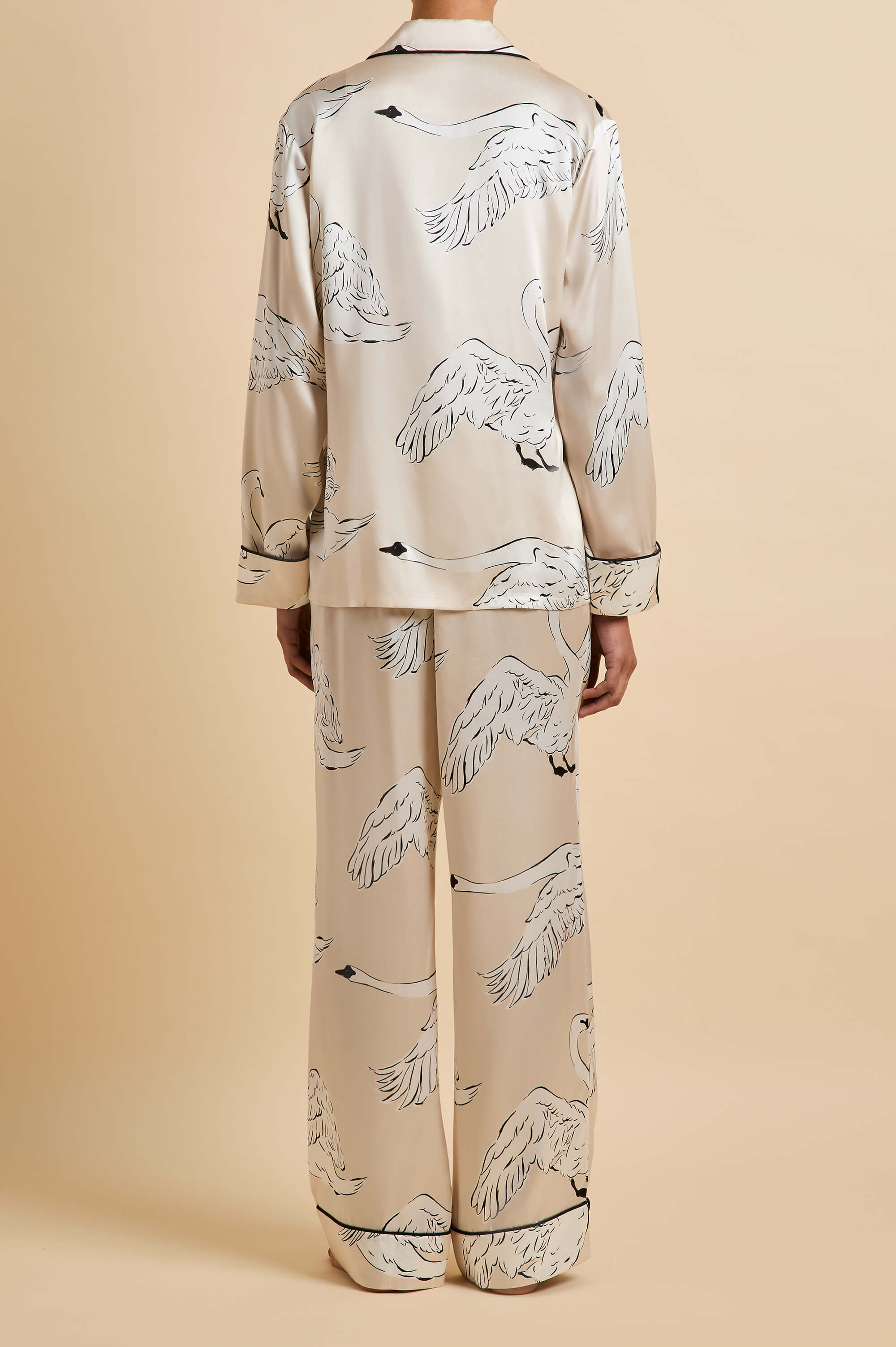 Lila Blanca Cream Swan Pajamas in Silk Satin
