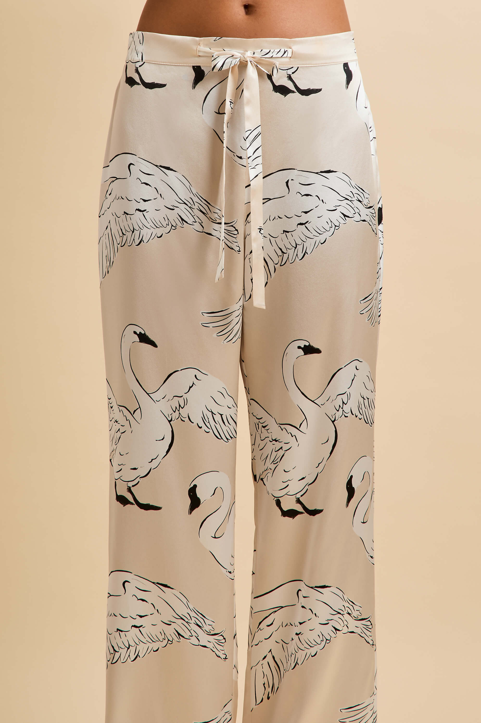 Lila Blanca Cream Swan Pajamas in Silk Satin