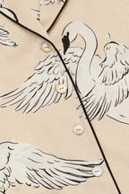 Lila Blanca Cream Swan Pajamas in Silk Satin