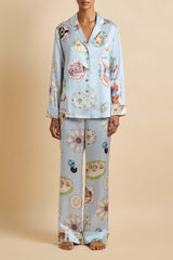 Lila Cadiz Blue Seafood Pajamas in Silk Satin