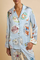 Lila Cadiz Blue Seafood Pajamas in Silk Satin