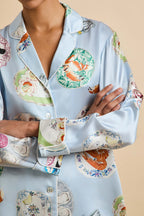 Lila Cadiz Blue Seafood Pajamas in Silk Satin