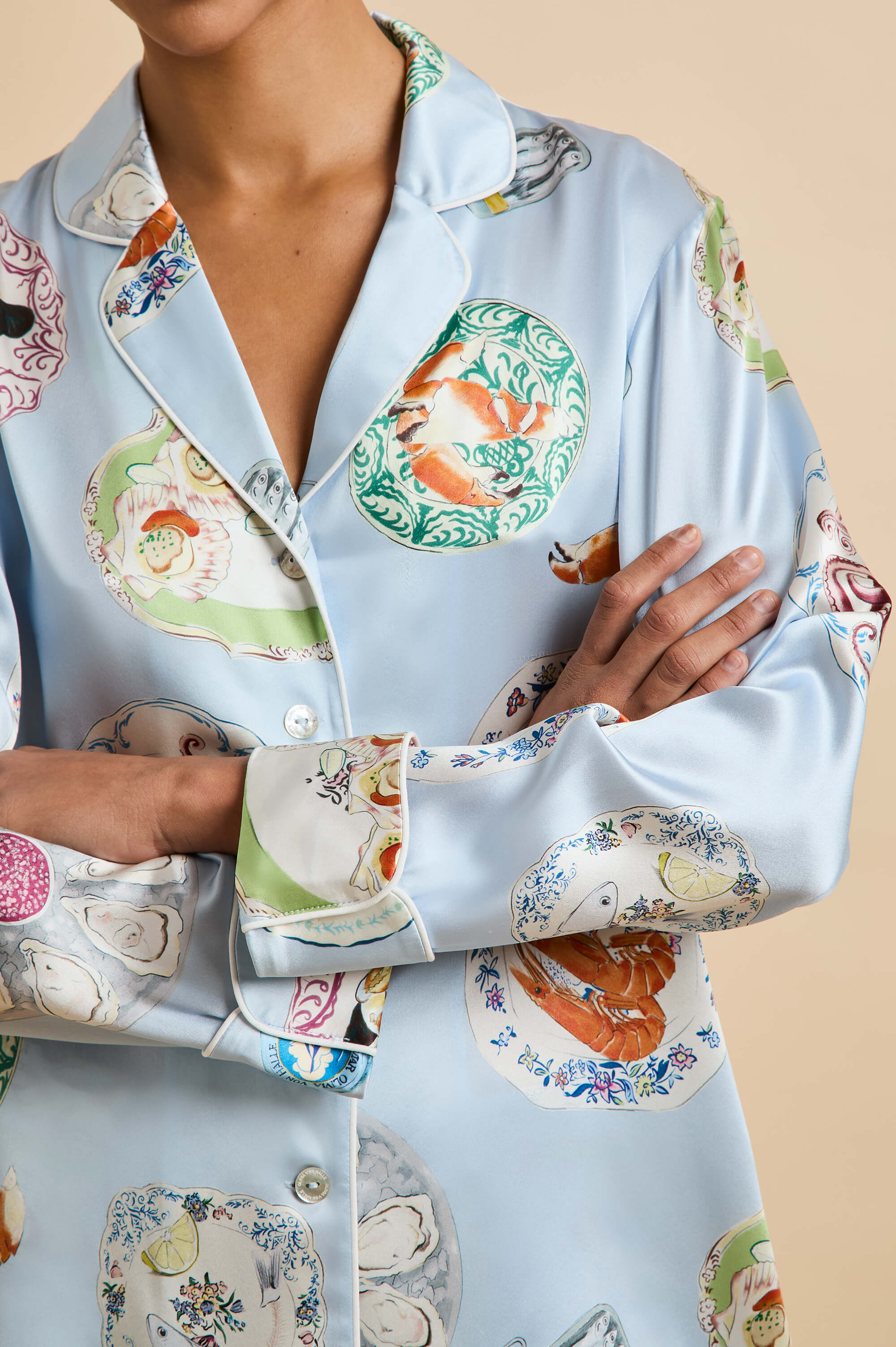 Lila Cadiz Blue Seafood Pajamas in Silk Satin