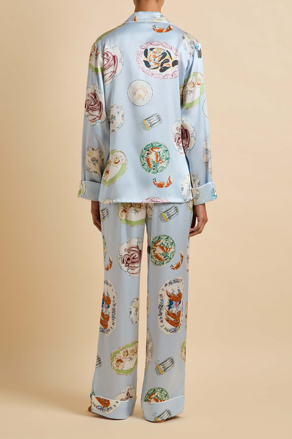 Lila Cadiz Blue Seafood Pajamas in Silk Satin