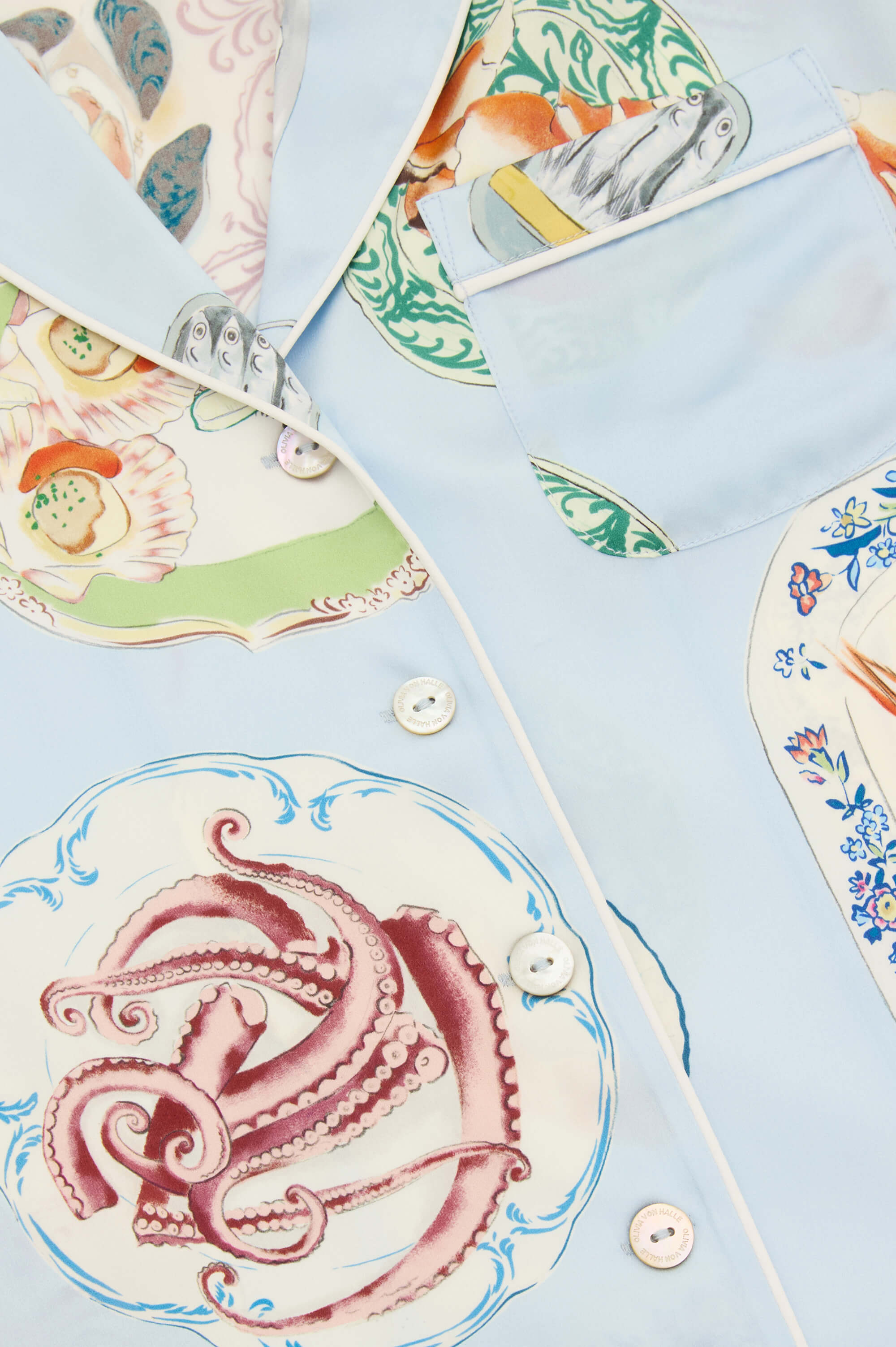 Lila Cadiz Blue Seafood Pajamas in Silk Satin