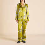 Lila Chanson Green Leopard Pajamas in Silk Satin