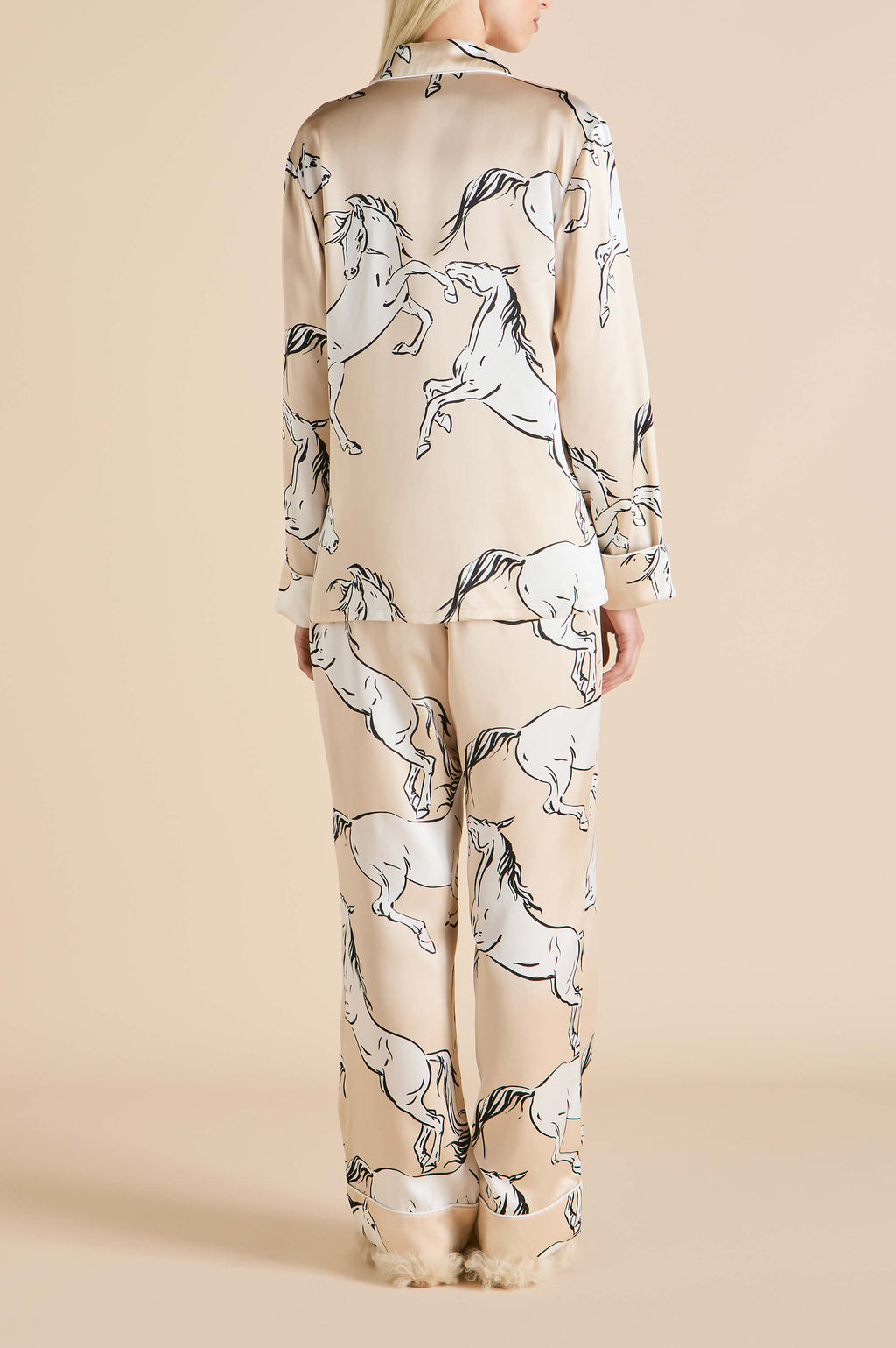 Lila Clementine Caramel Horse Pajamas in Silk Satin