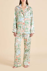 Lila Mansion Peach Landscape Pajamas in Silk Satin
