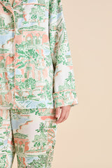 Lila Mansion Peach Landscape Pajamas in Silk Satin