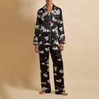 Lila René Black Blossom Pajamas in Silk Satin