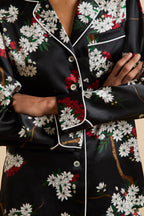 Lila René Black Blossom Pajamas in Silk Satin