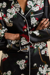 Lila René Black Blossom Pajamas in Silk Satin
