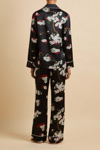 Lila René Black Blossom Pajamas in Silk Satin
