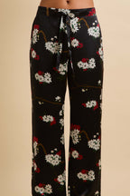 Lila René Black Blossom Pajamas in Silk Satin