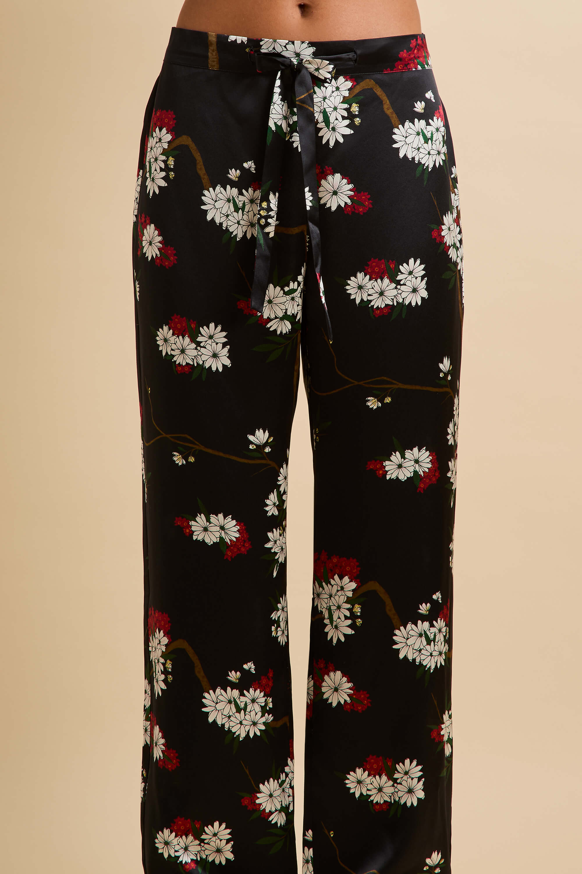 Lila René Black Blossom Pajamas in Silk Satin