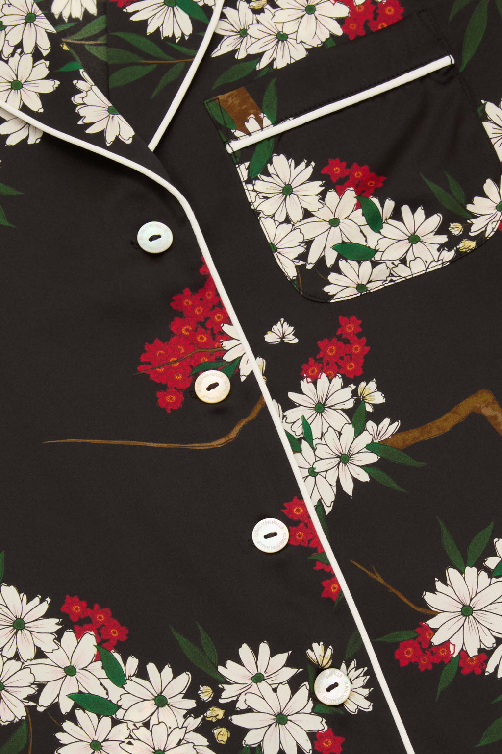 Lila René Black Blossom Pajamas in Silk Satin