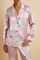 Lila Selene Pink Swan Pajamas in Silk Satin