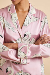 Lila Selene Pink Swan Pajamas in Silk Satin