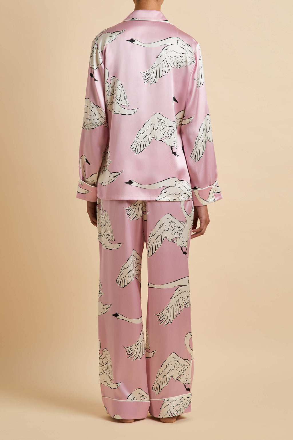 Lila Selene Pink Swan Pajamas in Silk Satin